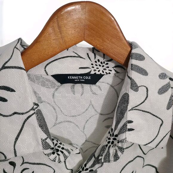 Kenneth Cole New York Men's Short Sleeve Button Up Black Gray Floral Tropical XL - Picture 3 of 9